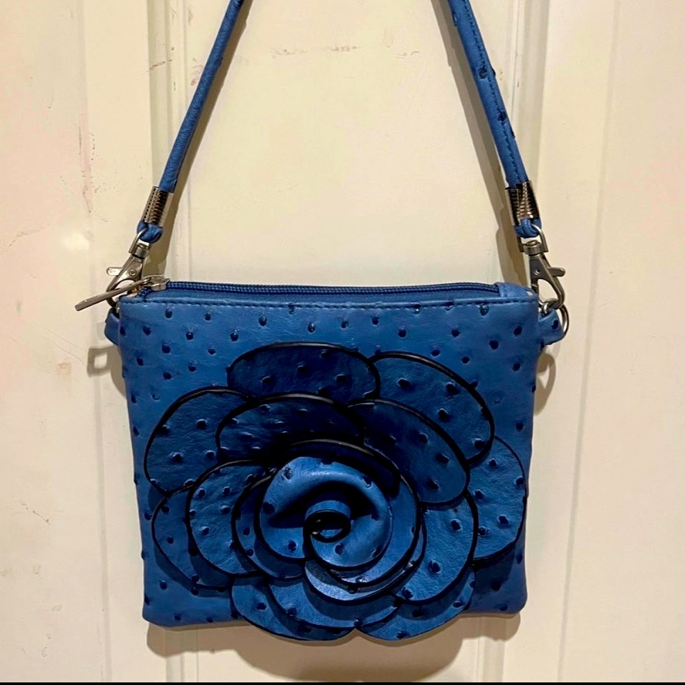 Small Navy Blue Leather Rose Handbag
